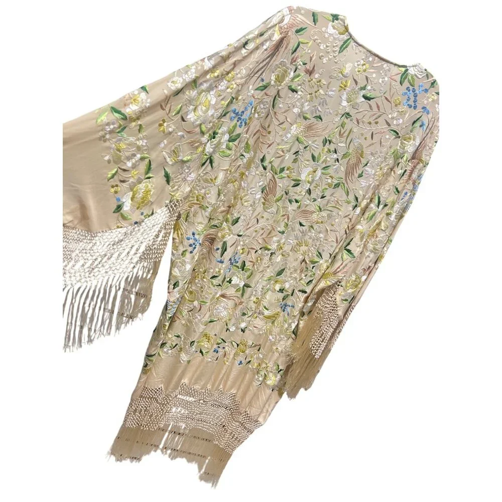 Maya Matazaro Boutique Pale Yellow Silk Floral Opera Coat Kimono